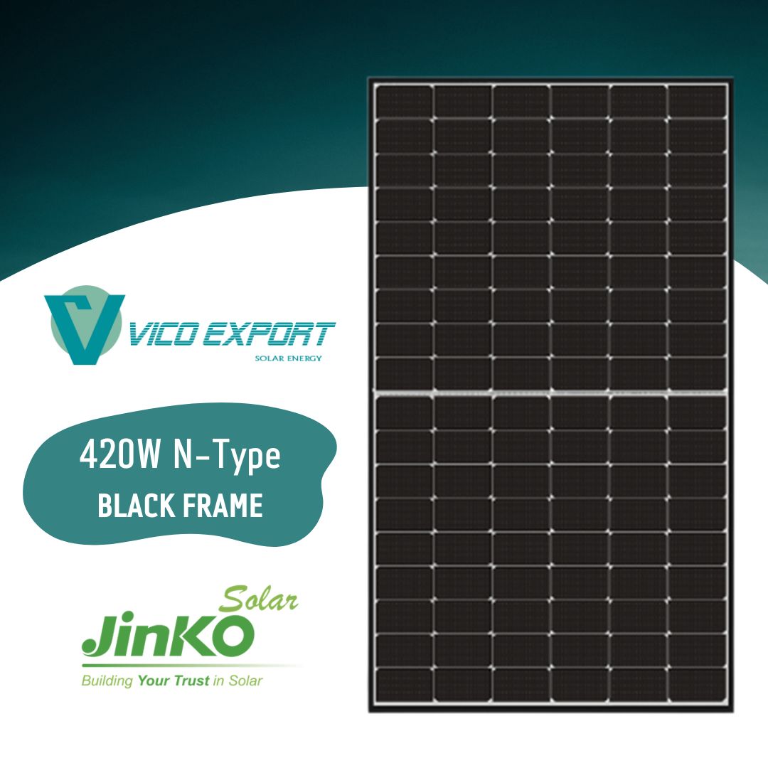 En #Vicoexportsolarenergy  contaremos a finales de mes con el modelo #Jinko 420W N-Type de 108 cells, Black Frame, Monofacial 🔆 con 15 años se garantía de producto y 30 años de garantía de rendimiento.
 #jinkosolar #420W #tigerneo #108cell #monofacial #Ntype