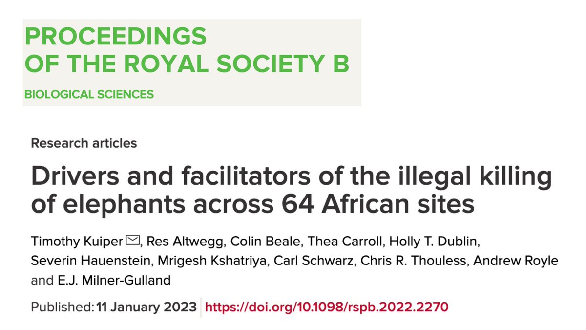TimothyKuiper's tweet photo. Just out:  We found that elephant poaching was lower at parks where surrounding human well-being was higher (based on excellent household survey data)

We also found corruption, law enforcement, and ivory price effects.

Summary: https://t.co/gknUx7wG6L 

Thread… https://t.co/BT4NVwq3Qr