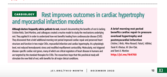 TamiMartino's tweet photo. So honoured that our preclinical #cardiovascular study that aims to create the new scientific field of #REST - was featured as an Editors Pick in the Dec 2022 Issue of JCI - This Month! Pls retweet! https://t.co/ZnjVRXnBDI