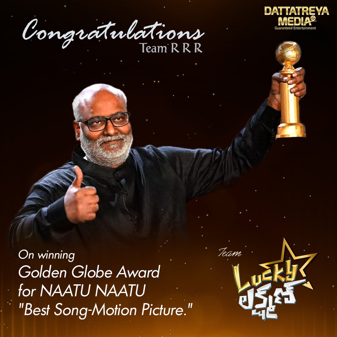 Delighted and proud to learn that 'Naatu Naatu' from the RRR movie bagged the prestigious #GoldenGlobeAwards for Best Song Motion Picture. Congratulations to @mmkeeravaani sir,@ssrajamouli sir and the entire team of @RRRMovie @jrntr @alwaysramcharan @sipligunjrahul @boselyricist