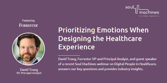 Soulmachines's tweet photo. Why is emotional connection important in #healthcare? Check out what David Truog, #Forrester VP & Principal Analyst, has to say about the impact of an emotional connection on patient outcomes. https://t.co/qf1kUdX4HN
#DigitalPeople #HumanizedAI @forrester #ai @ericalloyd https://t.co/yTnS0MqwBA