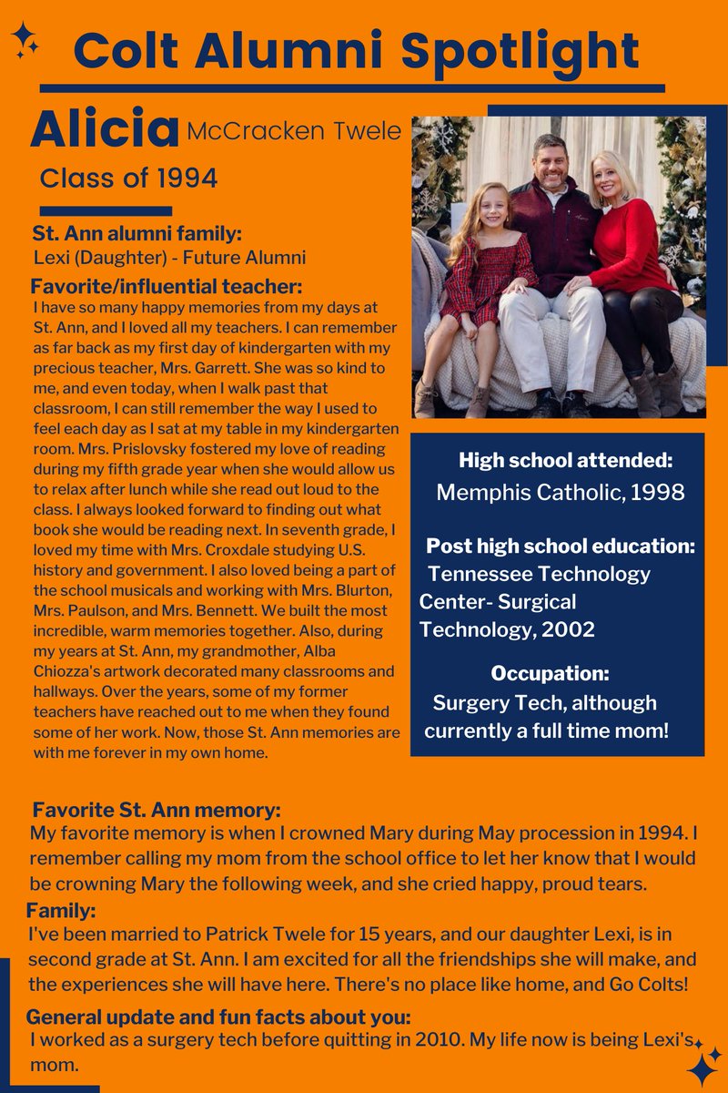 stannschool's tweet photo. It's a new year which means time for a new alumni profile.
If you graduated from St. Ann, make sure and fill out the form below so you can stay in touch with us! Our database is finally growing and we want to have you all back on campus! 
https://t.co/SYgYDzm4v6 https://t.co/tuffLDpm2Q