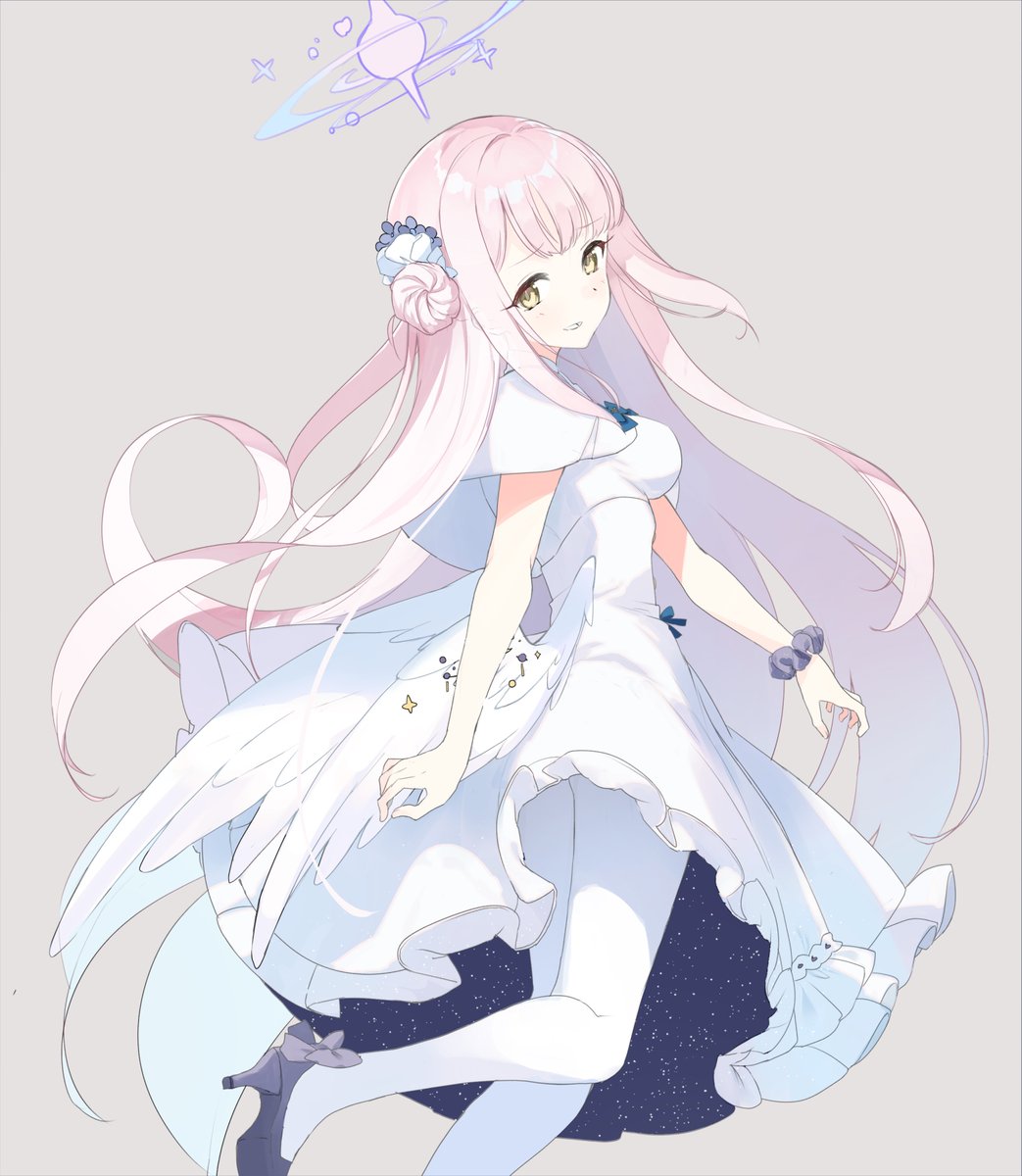 mika (blue archive) 1girl solo long hair halo pink hair dress wings  illustration images