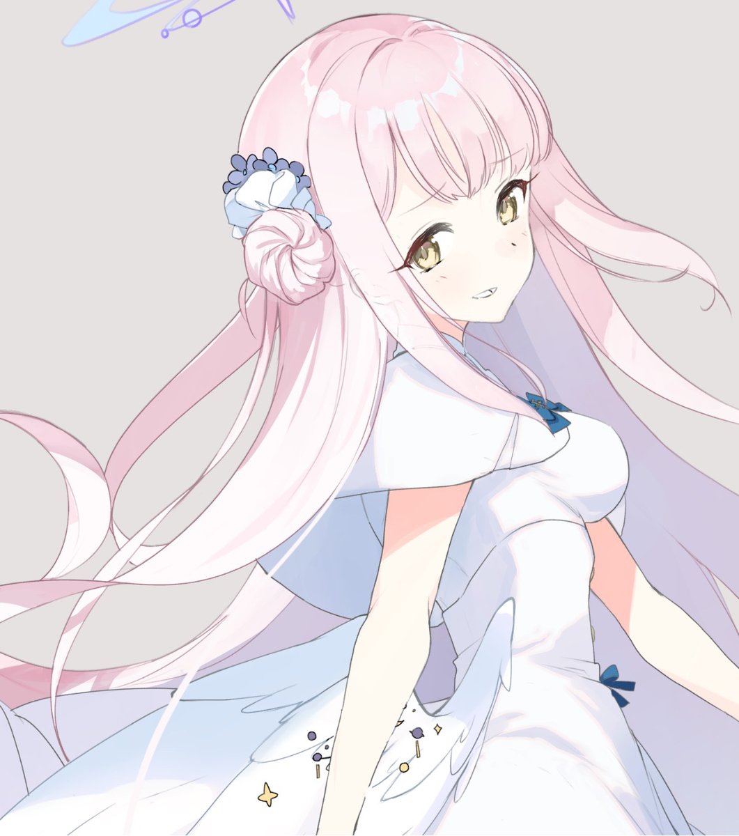 mika (blue archive) 1girl solo long hair halo pink hair dress wings  illustration images