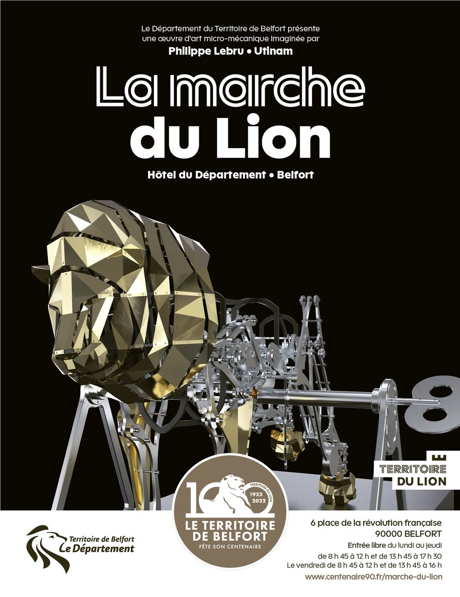 L'impressionnante œuvre d'art "La Marche du Lion" réalisée par Philippe Lebru et Utinam a pris place à l'Hôtel du Département à Belfort ! 
ℹ️ La mise en marche du mécanisme sera visible ultérieurement (date à venir) #territoiredulion #territoiredebelfort #territoireinnovant