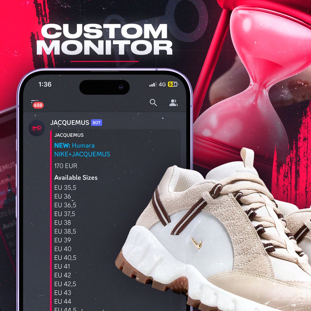Nice to look back at Jacquemus Humaras initial release, when everyone slept &amp; we called em. 👏🦸‍♂️

✅Custom monitor with fastest ping
🔑Prepared our members days before
🏁Cooked restocks

Buy in: 170€ I Sell: 330€ average.

Join now, we got you. 🪄
dashboard.escapenotify.com/waitlist