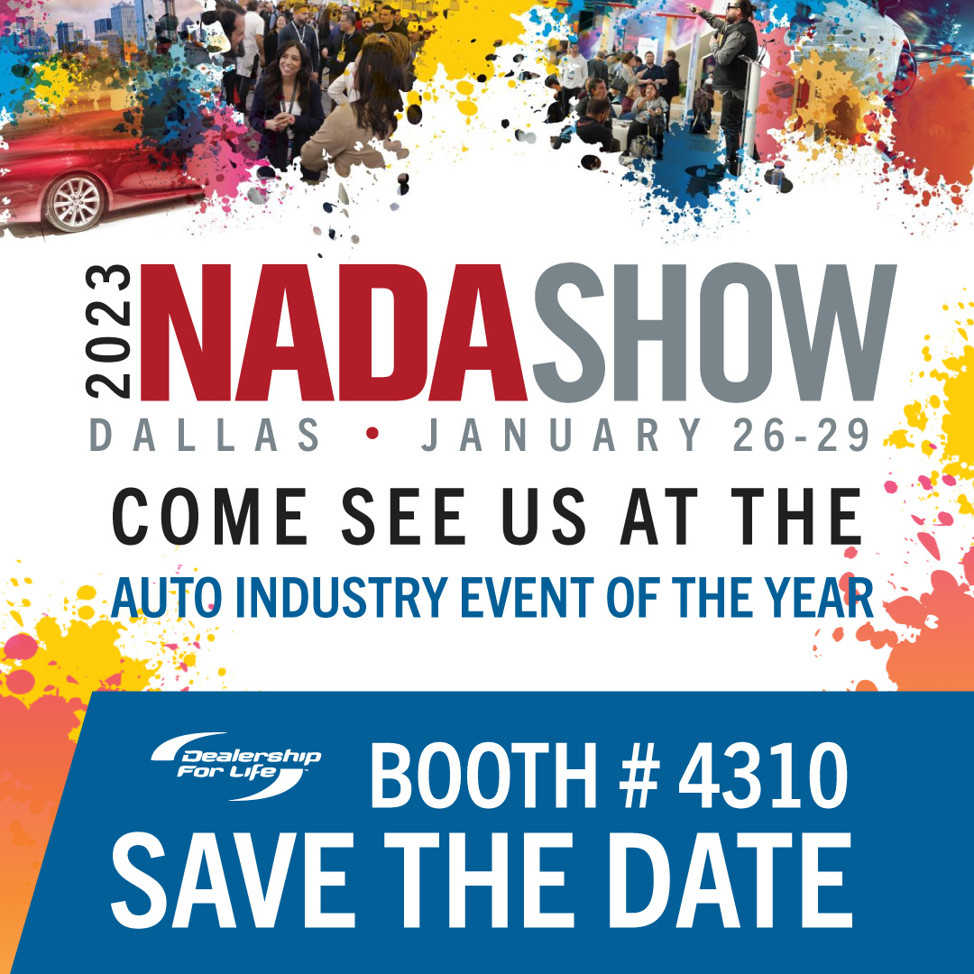 dealership4life's tweet photo. Save the date! Come see us at Booth 4310 at the #NADASHOW in Dallas January 26-29. Let's chat about what you're doing to increase your customer retention and keep your dealership top-of-mind. You won't want to miss this one - we can't wait to see you there! #DealershipForLife https://t.co/0dGrlWaSW3