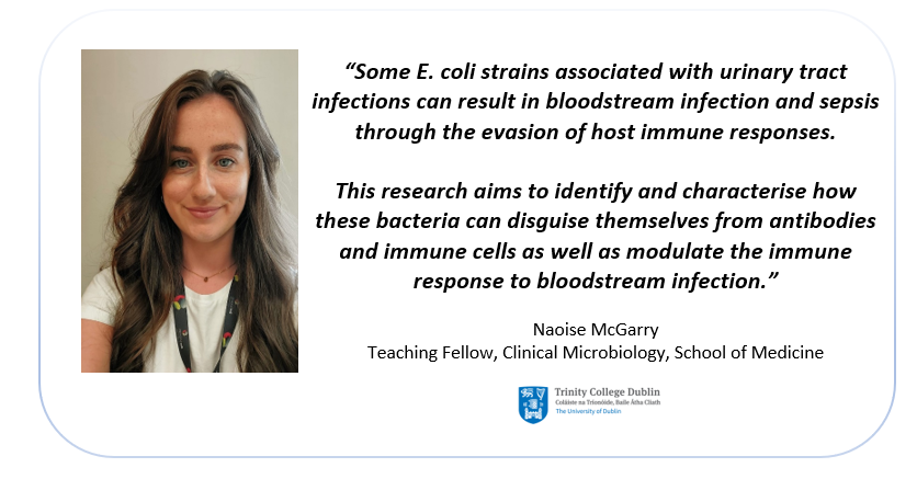 Naoise McGarry's research focuses on serum resistance of extra-intestinal pathogenic Escherichia coli. This project is one of many research projects being undertaken within the School of Medicine, detailed in the new brochure:
tcd.ie/medicine/resea…
<a href="/TrinityMed1/">School of Medicine, Trinity College Dublin</a> #MedNews #micro