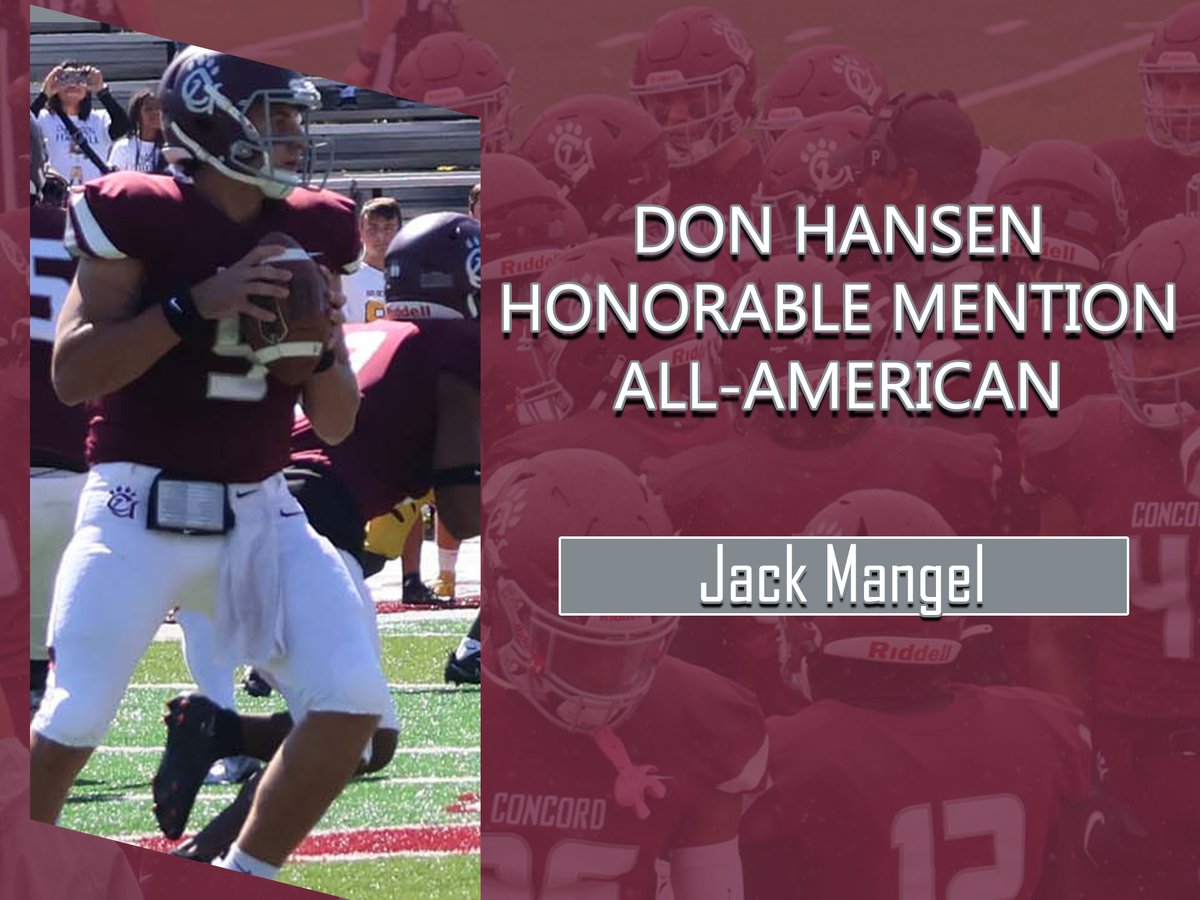 .<a href="/ConcordFootball/">Concord University Football</a>'s Jack Mangel has been named the Don Hansen Football Gazette All-American Honorable Mention