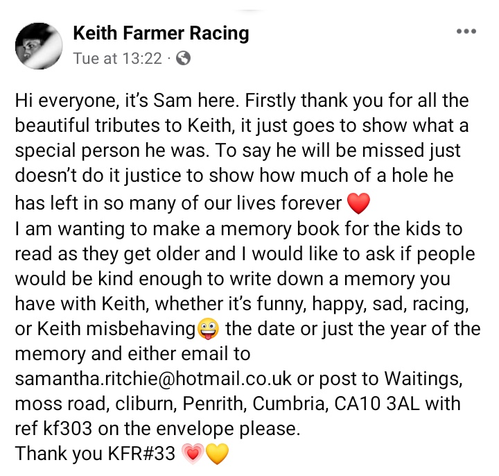 For those of you without Facebook here's a message from Sam, if you have any stories etc please get in touch.
#Farmer33 #Farmer303 #KeithFarmer #Bsb