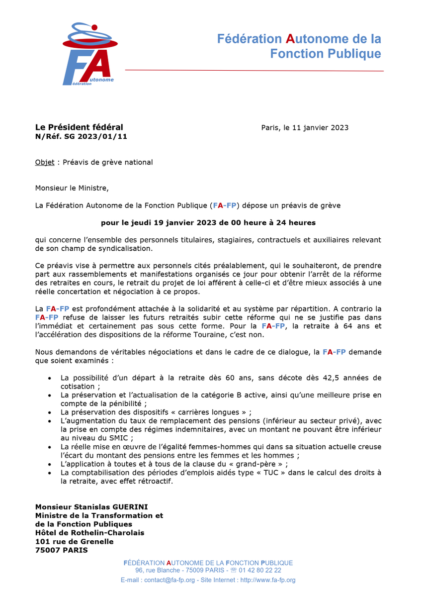 FederationAuto's tweet photo. #Retraites la @FederationAuto  dépose un préavis de grève pour la journée du #19janvier2023 et appelle à un rassemblement massif dans les rues à Paris et en régions. https://t.co/WZWpsrOYdZ