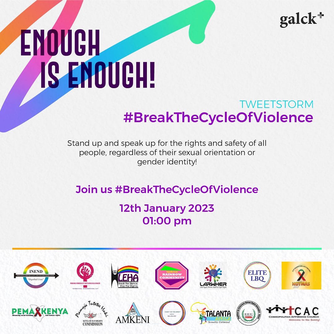 Enough is Enough and it’s about time for a change 🇰🇪🏳️‍🌈. 

Join us tomorrow as we #BreakTheCycleOfViolence and stand up, speak up for our rights, our safety and our bodies! 

#JusticeForEdwinChiloba