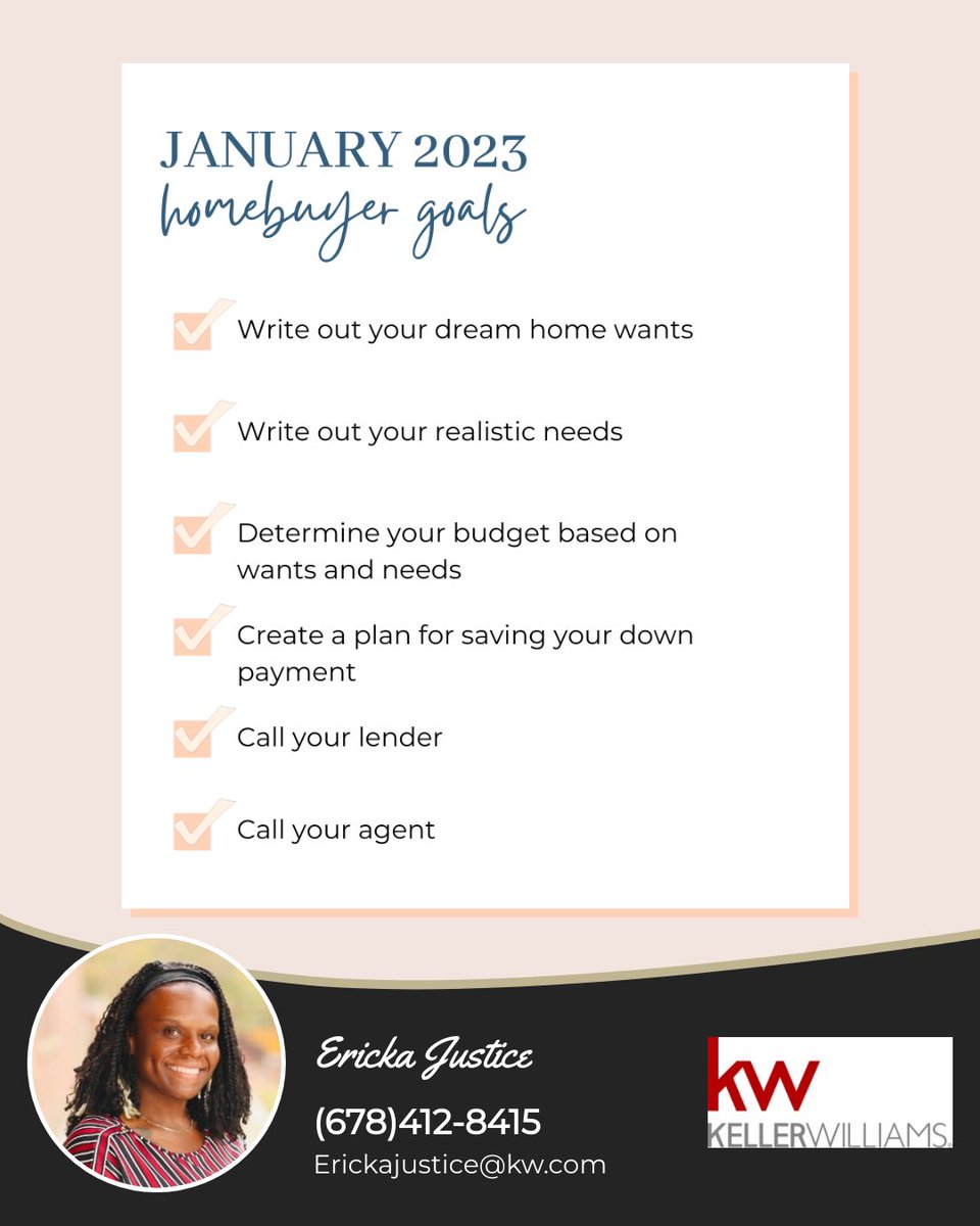 ErickaTheAgent's tweet photo. Want to buy a home in 2023? Check these goals off the list, and you’ll be well on your way to real estate success! Completing these tasks will set you up for the best possible outcome when you buy a home.

#homebuyer #firsttimehomebuyer #homebuying #homesearch #homebuyingprocess https://t.co/CiHOEqERtE