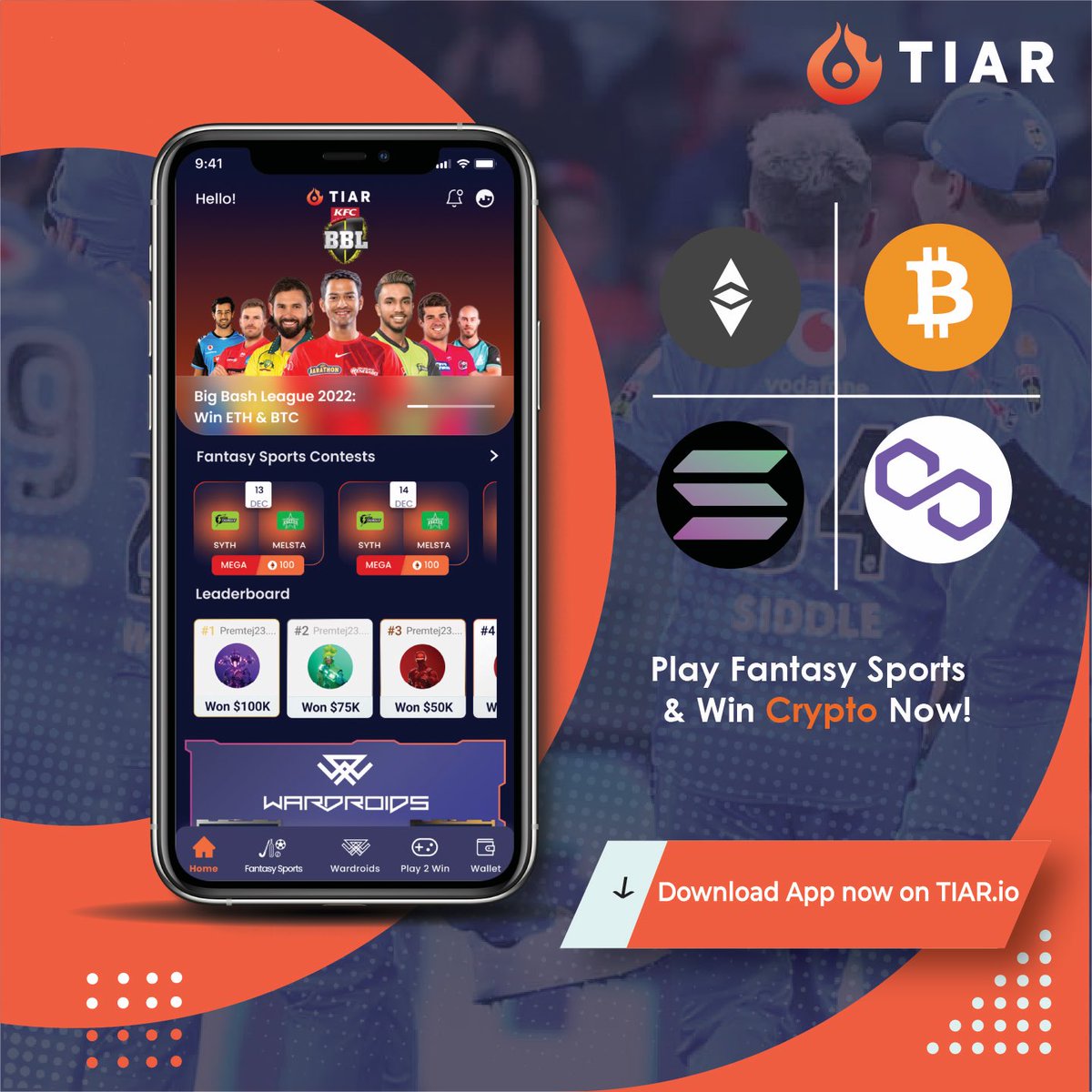 12R_App's tweet photo. Get ready to dominate the T20 Cricket Leagues with our new fantasy sports mobile app! 

Not only can you win cash prizes, but you can also earn exclusive #NFTs and #crypto rewards. Download now and join the competition! (https://t.co/q7ullRrJZS)

#BigBash #FantasySports #Cricket https://t.co/441VlWCS5k