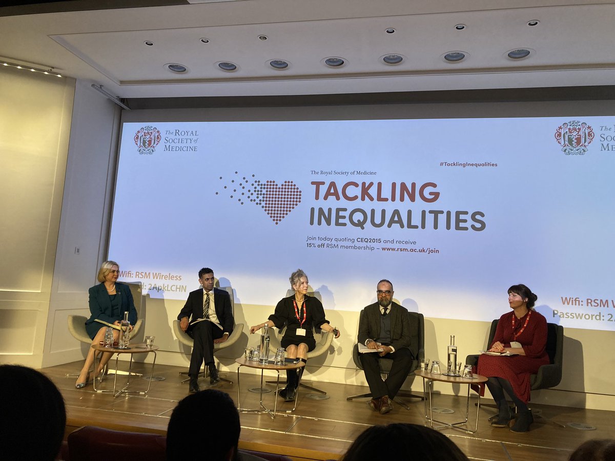 Panel discussing national role in tackling inequalities - causality vital to know but action is a must! @NICE @DrHNaqvi @RCGP @NHSConfed Listening in! Lots to learn and to share! @EY_UKI #EYHealth