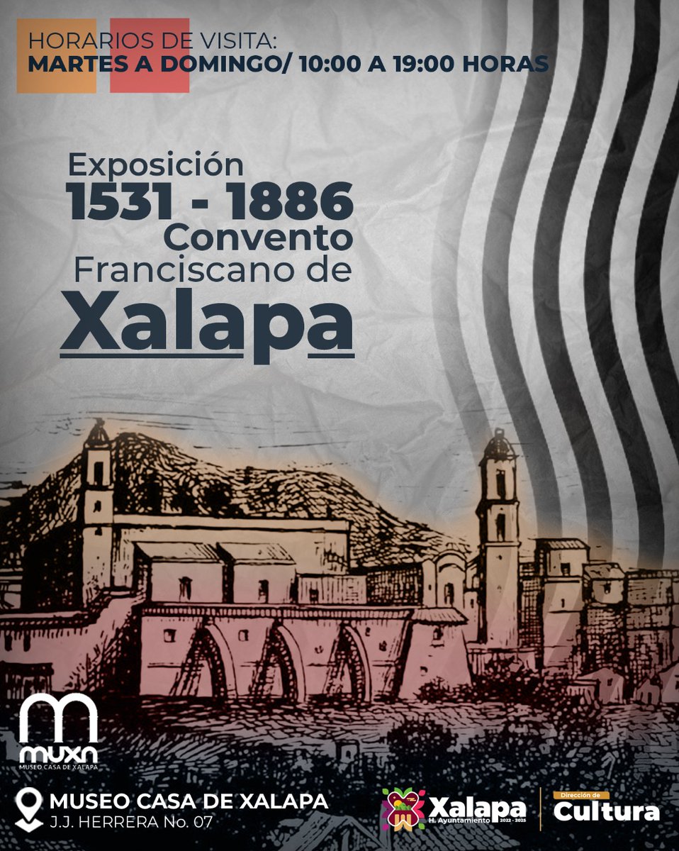 AytoXalapa's tweet photo. ✨ ¡Más cultura en la ciudad! ✨

Te invitamos a visitar el Museo Casa de Xalapa (MUXA) para apreciar la exposición "Convento Franciscano de Xalapa, 1531 - 1886", que estará abierta todo el año.

🗓️ De martes a domingo.
🕙 10:00 a 19:00 horas. 

La entrada es libre.

#Xalapa https://t.co/ccRSs9bjjc
