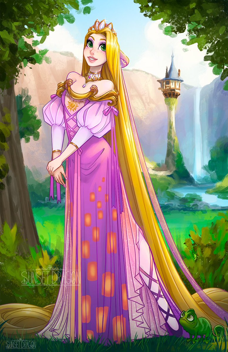 _SunsetDragon_'s tweet photo. The finished Rapunzel illustration and her concept art ☀️ 💜 https://t.co/Cgly5E76Bv
