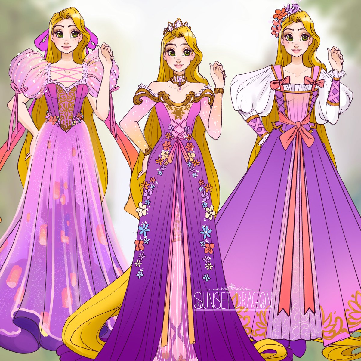 _SunsetDragon_'s tweet photo. The finished Rapunzel illustration and her concept art ☀️ 💜 https://t.co/Cgly5E76Bv