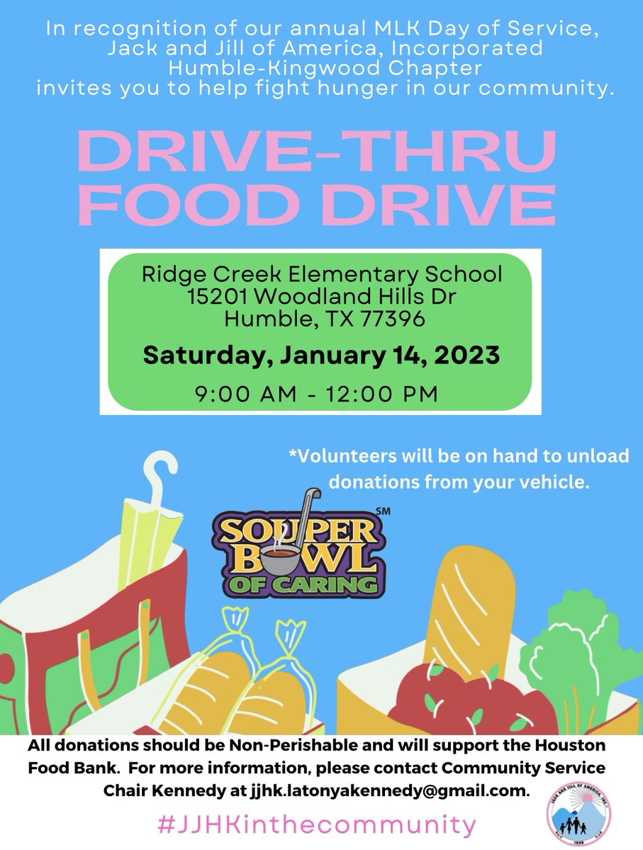 Join #JJHK in the spirit of service by participating in a drive thru food drive. 'Life’s most persistent and urgent question is, 'What are you doing for others?'' -Dr. Martin Luther King, Jr. #JJHKInTheCommunity @HumbleISD_RCE #CubCommunity