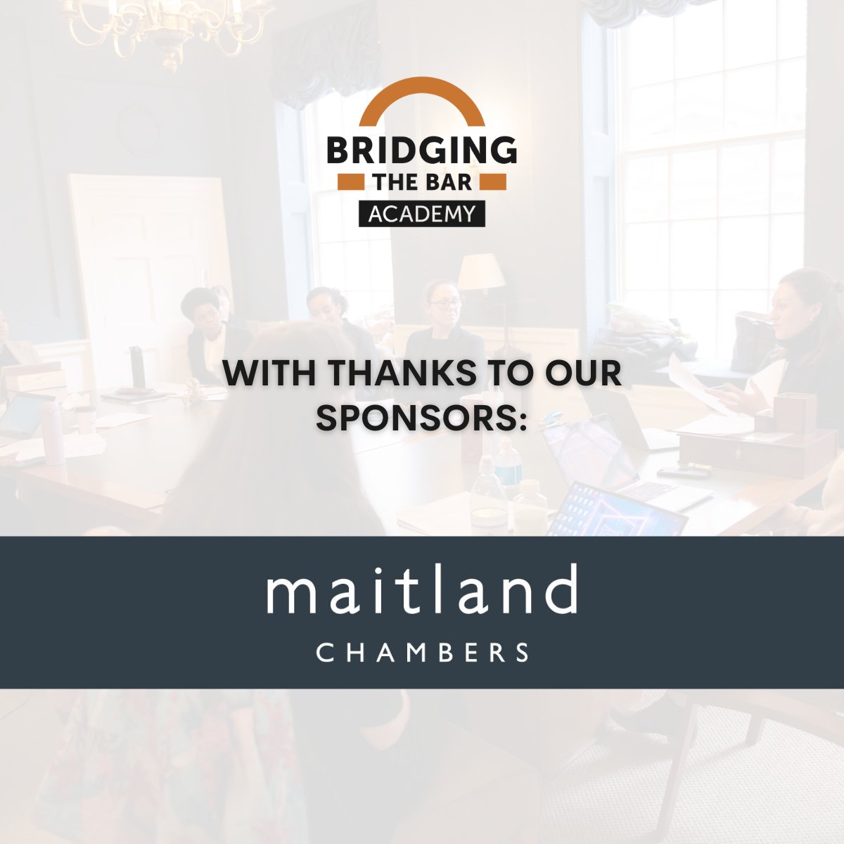 BridgeTheBar's tweet photo. Last call for tickets to our Retention and Progression lecture this Saturday 14th at 10.30am
With thanks to our event sponsors #COMBAR, & #MaitlandChambers.
Tickets: https://t.co/x2RbWHVZMR
#law #diversity #inclusion #barrister https://t.co/3Nq7KO2eae