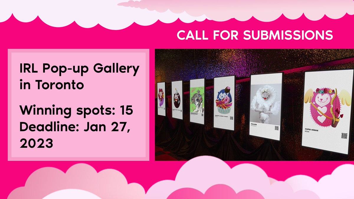 Artist Open Call 💜 Valentine's Day IRL Gallery

Submit your work on the theme of love &amp; connection 💘

To submit:
👩‍🎨 Reply image/ video + link to NFT
🫂 Follow <a href="/NFTgoat_art/">Goat Gallery</a> &amp; <a href="/joynxyz/">Joyn</a>
🔁 RT this tweet
🤗 Tag @ artist friend

15 spots available. Deadline Jan 27.