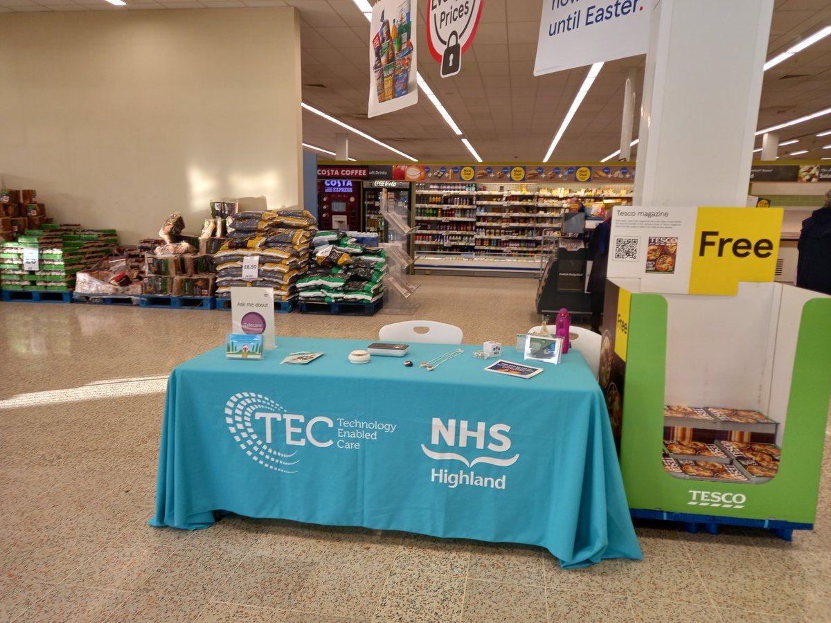 TEC had a pop-up table at Tesco Inshes, Inverness today. It was a great opportunity to chat informally with the community, staff from TSO, and other NHS colleagues. Keep a lookout for future pop-ups being advertised at a venue in your area! #nhsh #telecare #nearme #ConnectMe