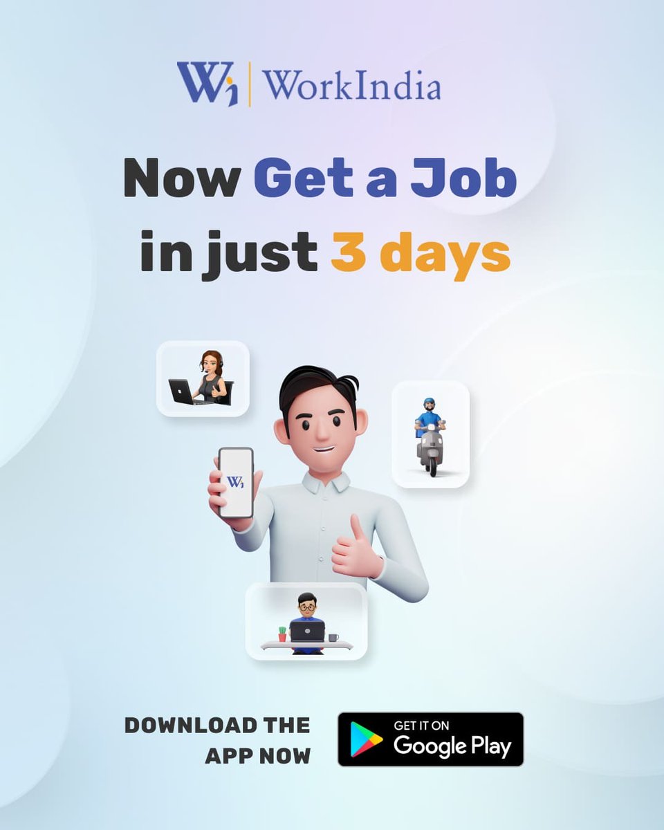 Are you looking for a Job 💼 ?

Download the WorkIndia App and Get a Job in just 3 days🎊
Click here 👉🏻 : workindia.sng.link/Bhrm9/gqoe6?_d…

Or while registering enter the referral code : *canMeA8iH*