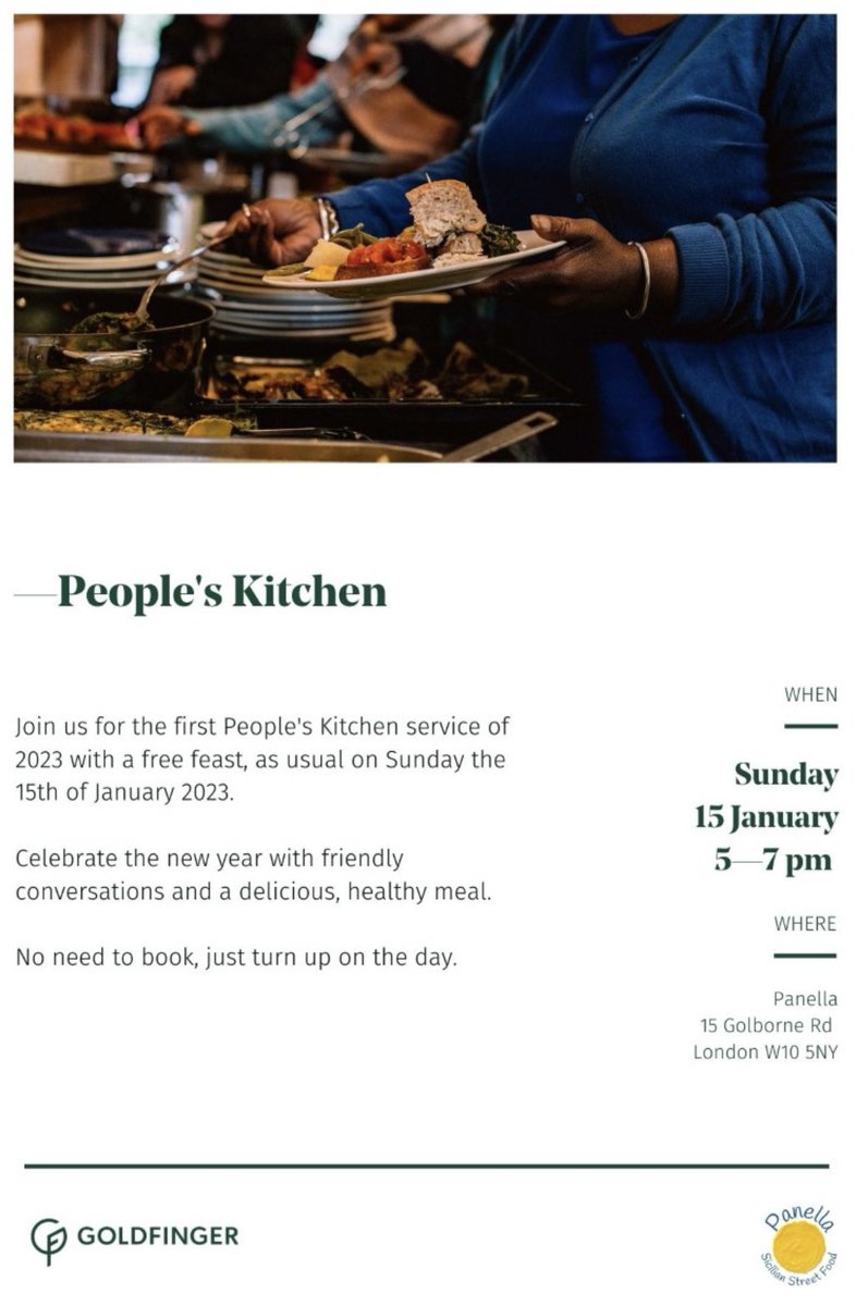 People’s Kitchen is now open! Enjoy a FREE meal, provided by Panella, this Sunday from 5-7PM. No booking required, simply show up!