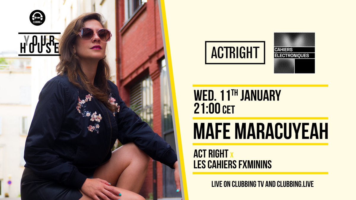 ClubbingTV's tweet photo. 📺Watch (Y)our House Act Right x Cahiers Electroniques tonight at 8pm with:

#femaledj #actright #frenchartist #cahierselectroniques #frenchwoman #frenchdjs https://t.co/VJm6bjJURc