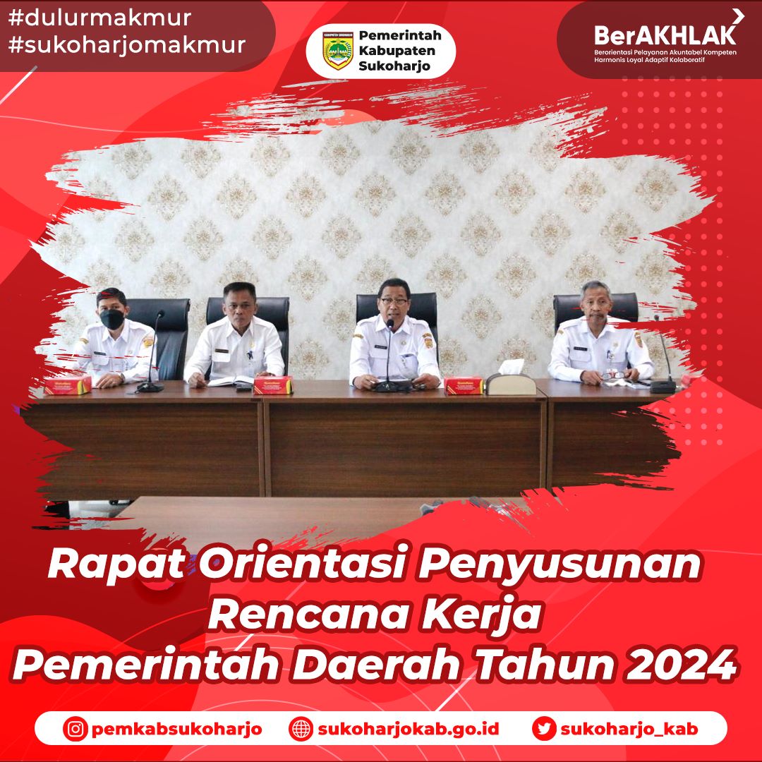 sukoharjo_kab's tweet image. Dulur makmur.. BAPPERIDA Kabupaten Sukoharjo mengadakan Rapat Orientasi Penyusunan Rencana Kerja Pemerintah Daerah Tahun 2024 bertempat di Ruang Rapat Wijaya I Gedung Menara Wijaya Lt. 9 Rabu, 11/01/2023.
#dulurmakmur
#sukoharjolebihmakmur
#BAPPERIDA
#pemkabsukoharjo
