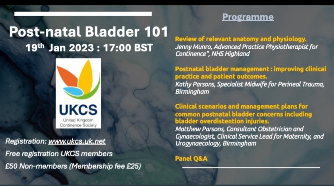 Don't miss out on the <a href="/UKContinenceSoc/">UKCS</a> webinar series this month - Recurrent UTI (17/01) and Post Natal Bladder Care (19/01). Registration: ukcs.uk.net