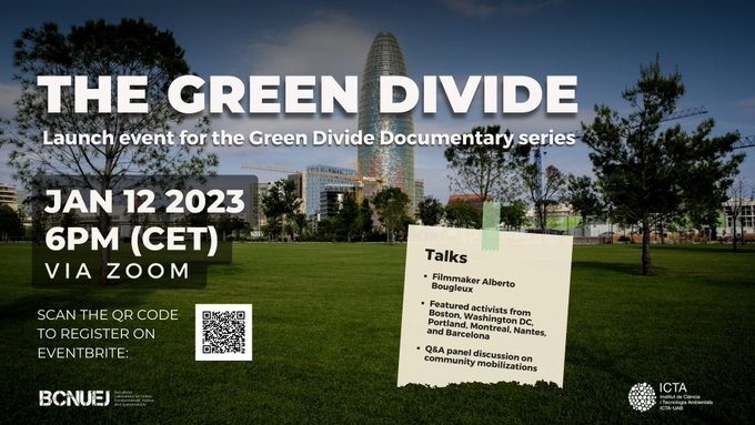 📢📽️Join us this Thu Jan 12 for the launch of the webdoc #TheGreenDivide by our <a href="/bcnuej/">BCNUEJ</a> group. It is a 6-city analysis of #greeninequalities #environmentaljustice and #urbanjustice struggles in North America and Europe.

Register here!👇

eventbrite.es/e/the-green-di…