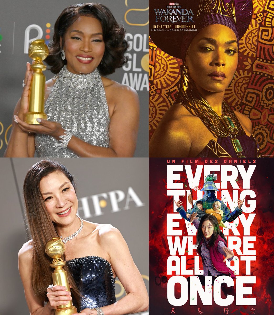 Immense joie que d'apprendre qu'Angela Bassett &amp; Michelle Yeoh ont chacune remporté cette nuit un Golden Globe pour leurs rôles respectifs de la Reine Ramonda dans #BlackPantherWakandaForever &amp; d'Evelyn Wang dans #EverythingEverywhere 💖