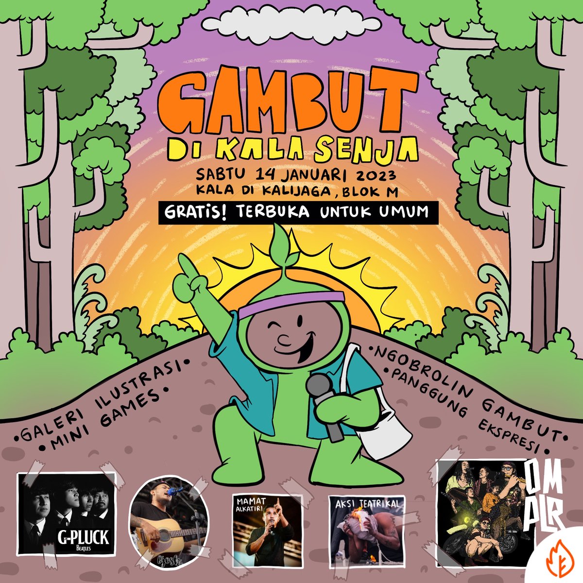 pantaugambut's tweet photo. Buat warga Jakarta dan sekitarnya yang masih penasaran soal gambut, kenapa kita kudu jaga gambut, dan apa yang bisa kita lakukan untuk kelestarian gambut, skuy dateng genks! GRATIS! 
Catat tanggalnya: Sabtu, 14 Januari 2023. 
Lokasi: Kala di Kalijaga, Blok M. https://t.co/4W0zl2ReSM