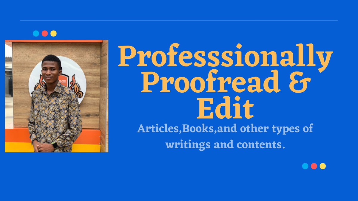 oloyealabisanya's tweet photo. Need your writings, articles and contents error-free?
I'm an experienced editor and proofreader. It has always given me the biggest pleasure to spot and fix grammar and usage issues in any kind of writing. Check thread for more... #freelanceproofreader #Taeyang #İstanbul #VIBE https://t.co/7aWWkNX9rH