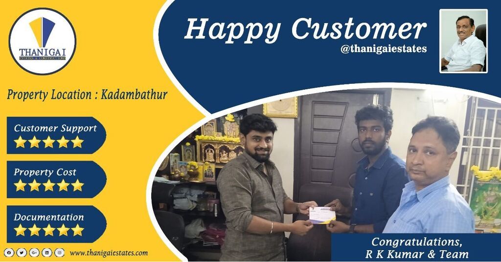 Thanigaiestates's tweet image. Congratulations to R K Kumar &amp;amp; Team for New Booking in Our Kadambathur Residential Project

#Newbooking  #kadambathur instagr.am/p/CnRbnAApElK/