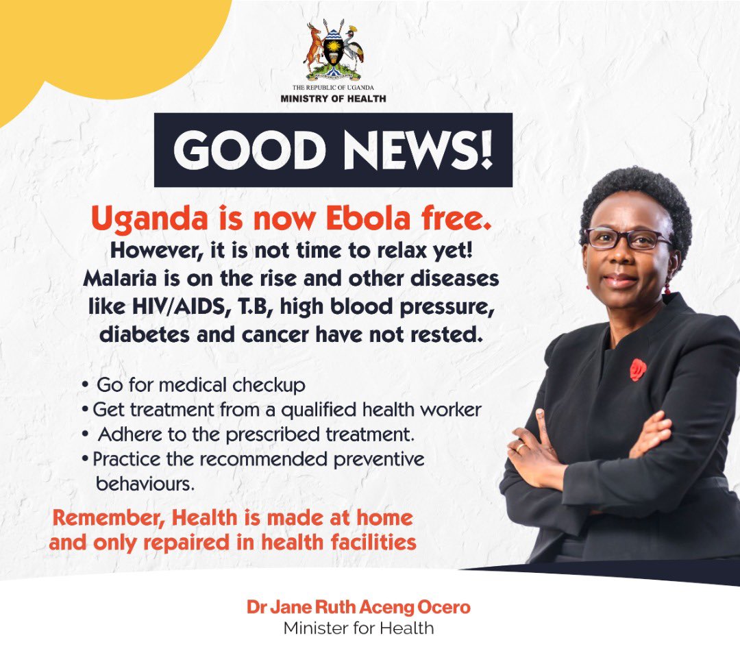 Congratulations to team #Uganda. The country is officially declared #Ebola free.