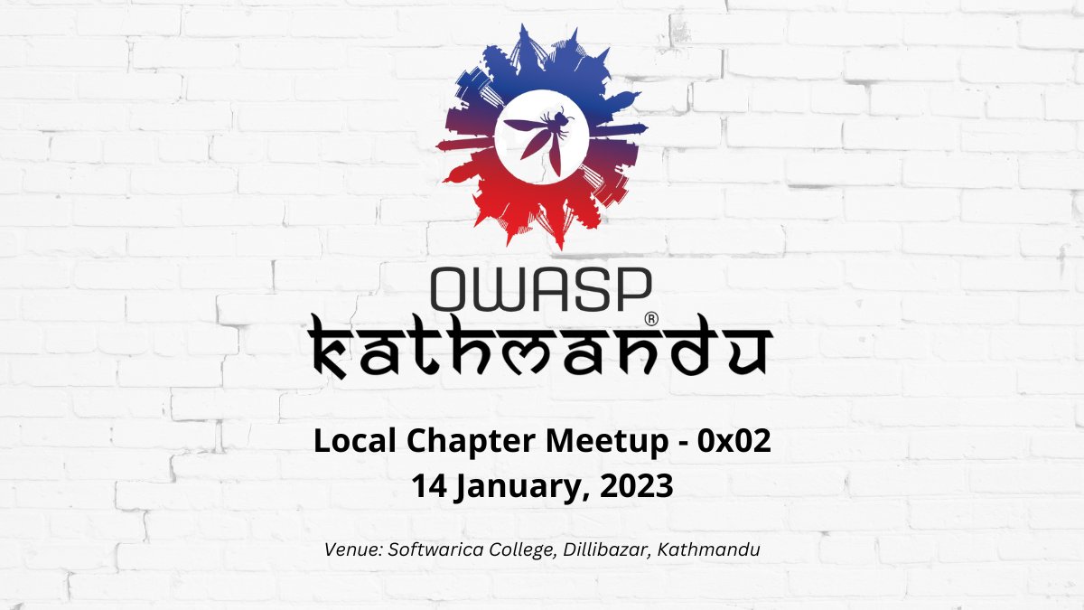 It's an immense pleasure for us to support the “OWASP Kathmandu Local Chapter Meetup” happening this January 13 2023 at Softwarica College, Kathmandu. 

Please click the link below to reserve your seat for the meetup.
Link:meetup.com/owasp-kathmand…
