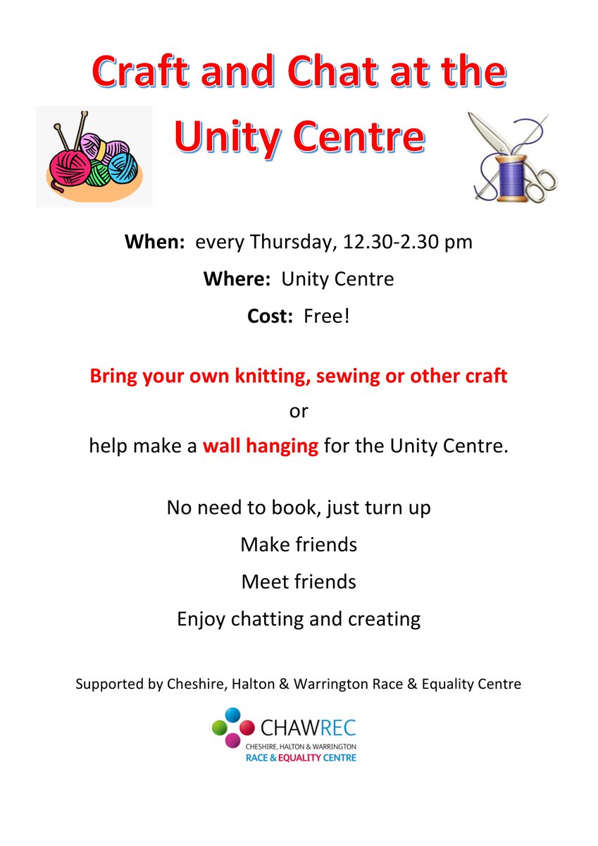 Our weekly Craft and Chat group starts again tomorrow, Thursday 12 January at The Unity Centre.  New members very welcome!