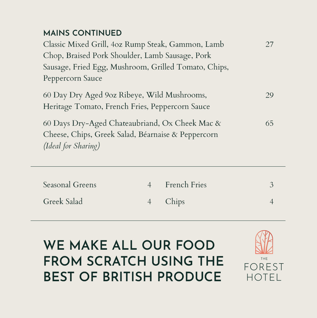 Something new for the new year! Our chefs have been working hard to bring you a revamped menu here at The Forest. Indulge in our Dunwood Farm Fillet of Beef, Blue Cheese, Truffle &amp; Parmesan Gnocchi, or try the new Classic Mixed Grill!
#newmenu #foodie #theforesthotel