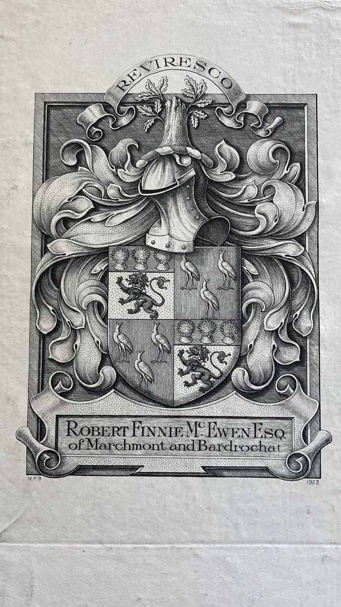 DaneLoveAuthor's tweet photo. Old bookplate of #McEwen of Bardrochat #ayrshire and Marchmont #berwickshire in book of 1847. #heraldry #coatofarms https://t.co/3iSeJ3byaC