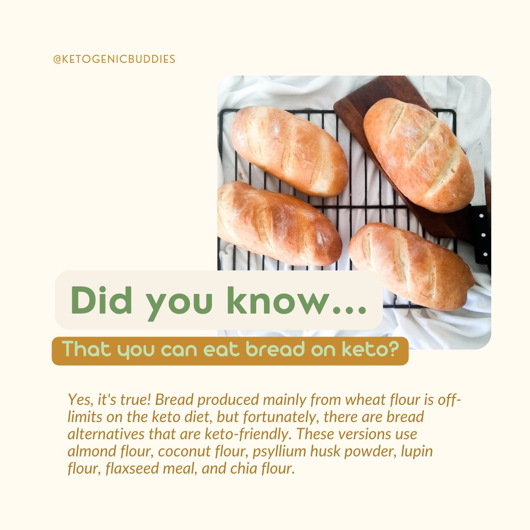 ketogenicbuds's tweet image. Bread doesn't have to be off-limits on keto! For those on a very low-carb diet, you can satisfy your bread cravings with alternatives that are good for you.
Check out our post: ketogenicbuddies.com/can-you-eat-br…
#keto #ketobread #bread #ketofood #ketosnacks #ketobeginner #ketoapproved