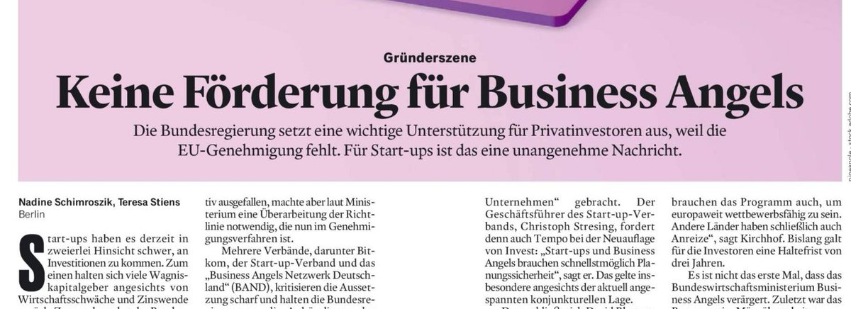 Baker McKenzie GER (@bakermcger) on Twitter photo Keine Förderung für #BusinessAngels - die Bundesregierung setzt eine wichtige Unterstützung für Privatinvestoren aus, weil die #EU-Genehmigung fehlt. Für #Startups ist das eine unangenehme Nachricht - dazu <a href="/schimroszik/">Nadine Schimroszik</a> und <a href="/TeresaStiens/">T Sti</a> heute im <a href="/handelsblatt/">Handelsblatt</a> #Startup Keine Förderung für #BusinessAngels - die Bundesregierung setzt eine wichtige Unterstützung für Privatinvestoren aus, weil die #EU-Genehmigung fehlt. Für #Startups ist das eine unangenehme Nachricht - dazu <a href="/schimroszik/">Nadine Schimroszik</a> und <a href="/TeresaStiens/">T Sti</a> heute im <a href="/handelsblatt/">Handelsblatt</a> #Startup
