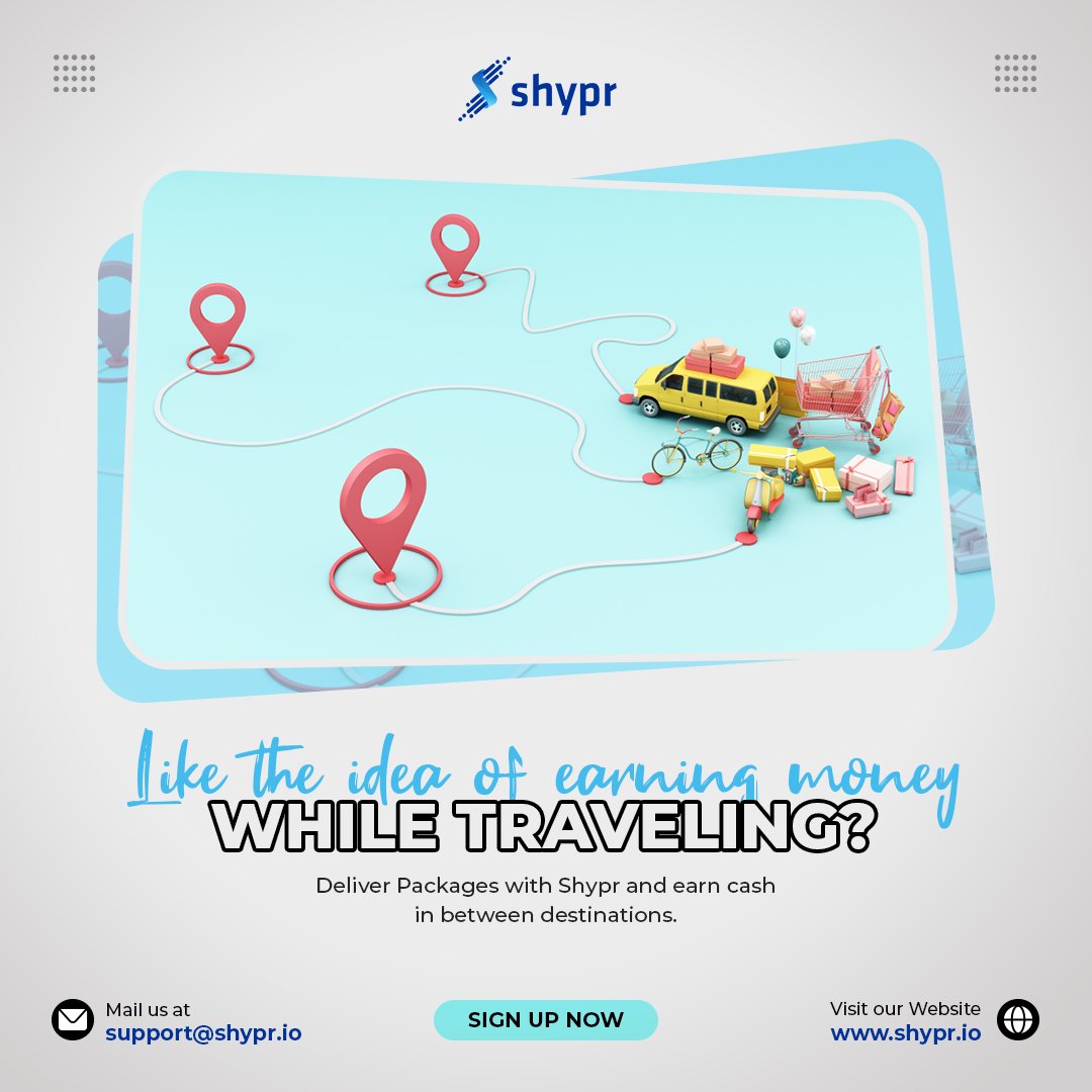 Shypr_Protocol's tweet photo. Feeling adventurous and up for some extra money?💰🤩

Look no further! Join #Shypr and start delivering packages on the go! 📦🚗

Don’t wait any longer - your journey starts today with https://t.co/unkmnhYugh

#earningonthego  #logistics #earnmoney #roadtrip #travel https://t.co/Hc5sVj3j7D