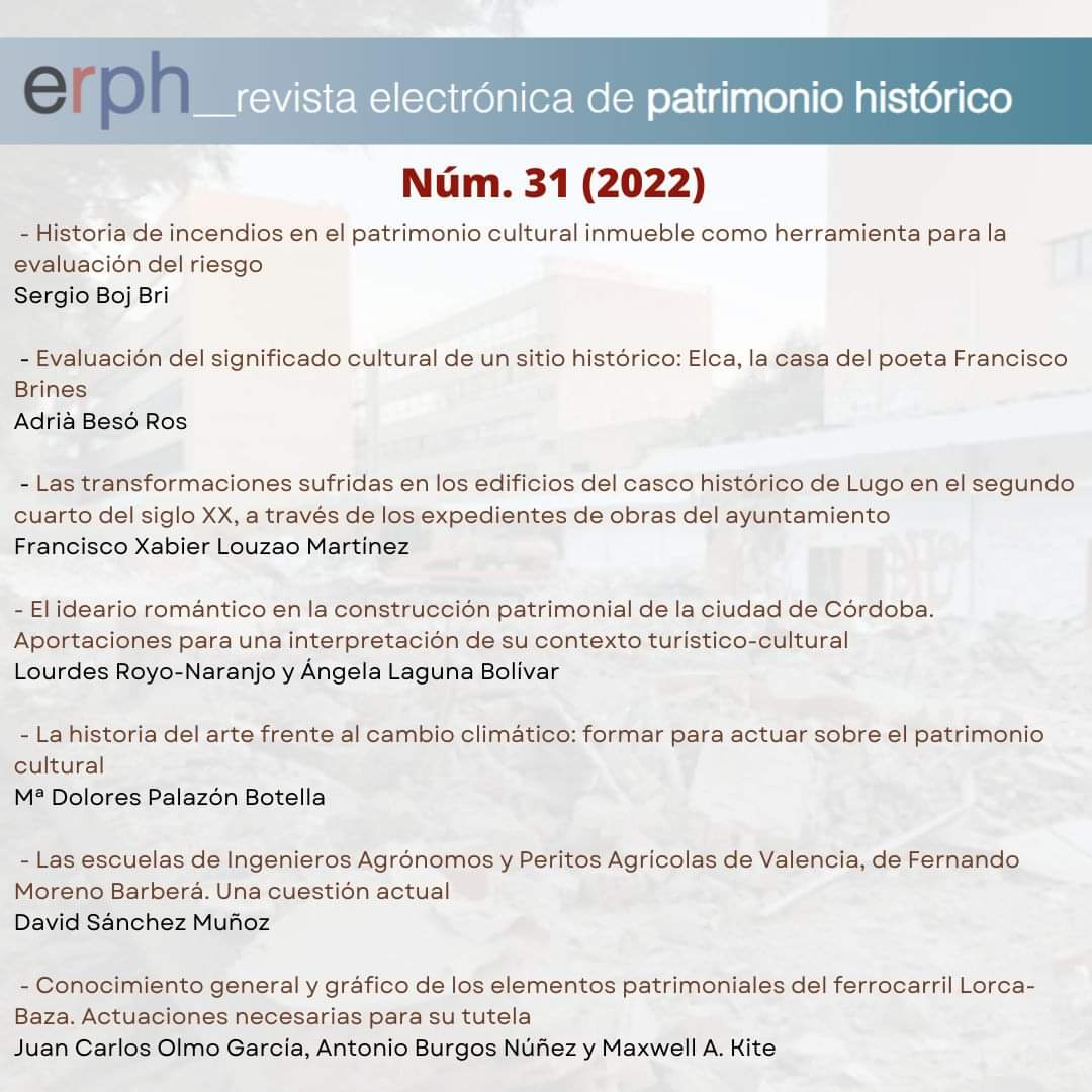 Arrancamos el año con la publicación de los artículos que conforman el número recien publicado de erph, erph 31.

Podéis acceder a todos ellos en el siguiente enlace:

revistaseug.ugr.es/index.php/erph…

#erph #eug #patrimoniocultural #ugr #revistacientífica