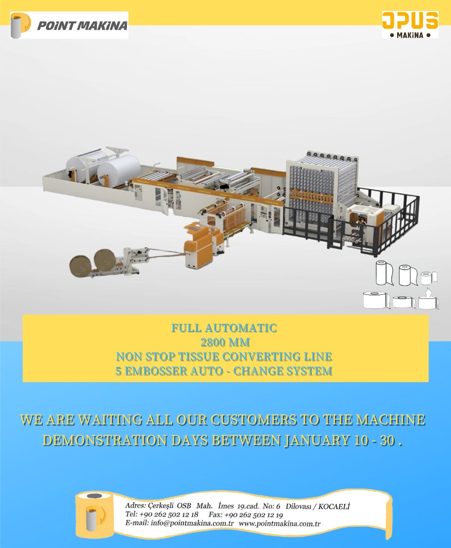 opusmakinatr's tweet image. We are waiting all our customers to the machine demonstration days between january 10 - 30 .

10 Ocak - 30 Ocak tarihleri arasında tüm müşterilerimizi makina tanıtım günlerine bekliyoruz.

#pointmakina #opusmakina #tissuebusiness #tissue #tissuemachine #machines #napkinmachine