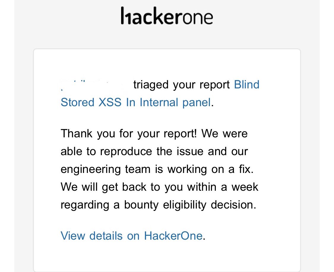 First report of 2023 got triaged🥳 Another blind xss on internal panel <a href="/Hacker0x01/">HackerOne</a> #BugBounty #happyhacking #togetherwehitharder #Blindxss