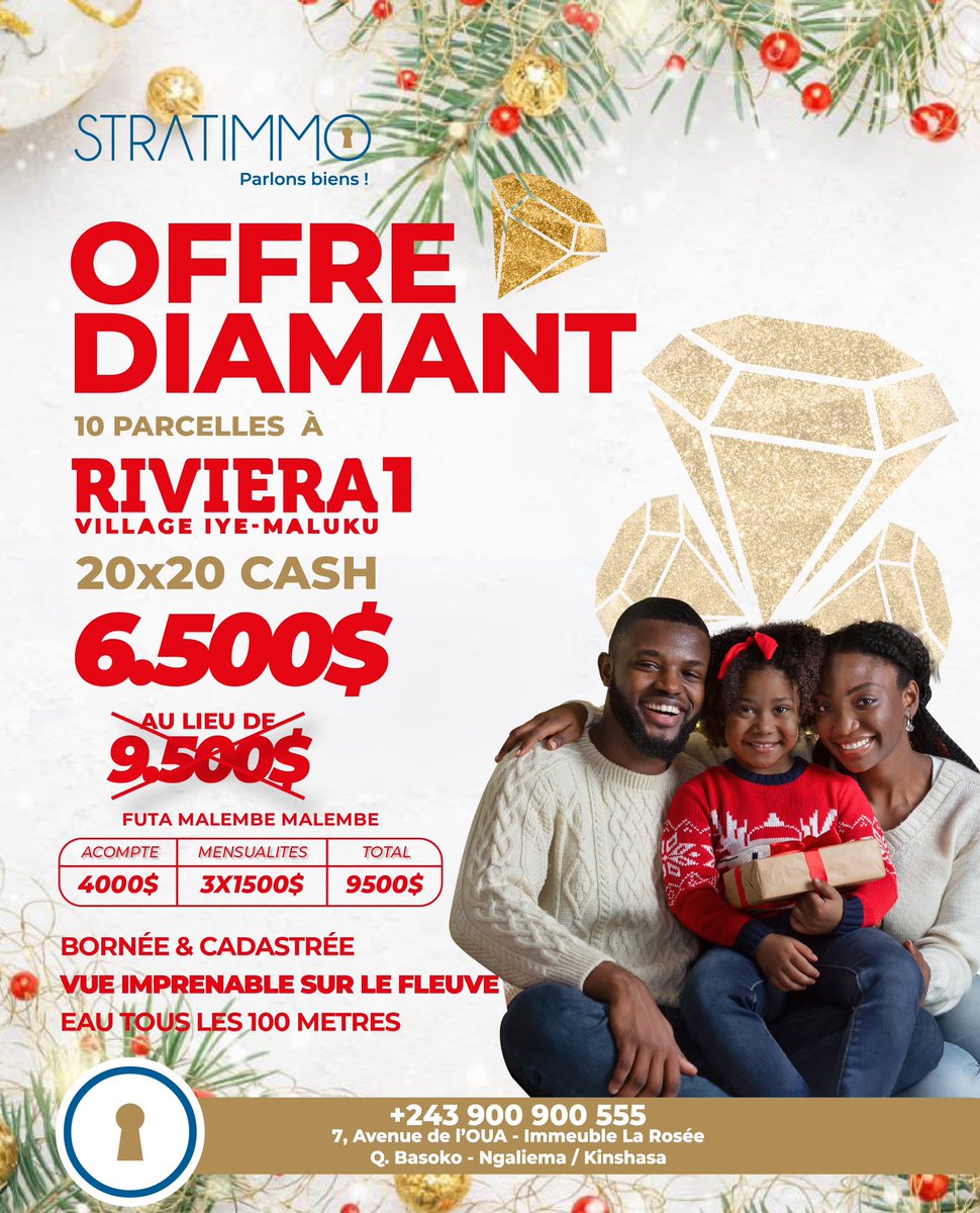 stratimmo's tweet photo. 🔷 Découvrez notre cité la Riviera 🔷

 📍 Lieu : Maluku.

🍀 O mètre du macadam. 
🍀 Terrains 20m X 20m.
🍀 Vue magnifique sur le fleuve.
🍀 Eau tous les 100 mètres.
🍀 Prix : 6.500$.

Infos au:

📞 +243 900 900 555 (WhatsApp) 
📞 +243 900 900 777 https://t.co/Rv4cTZJfM2