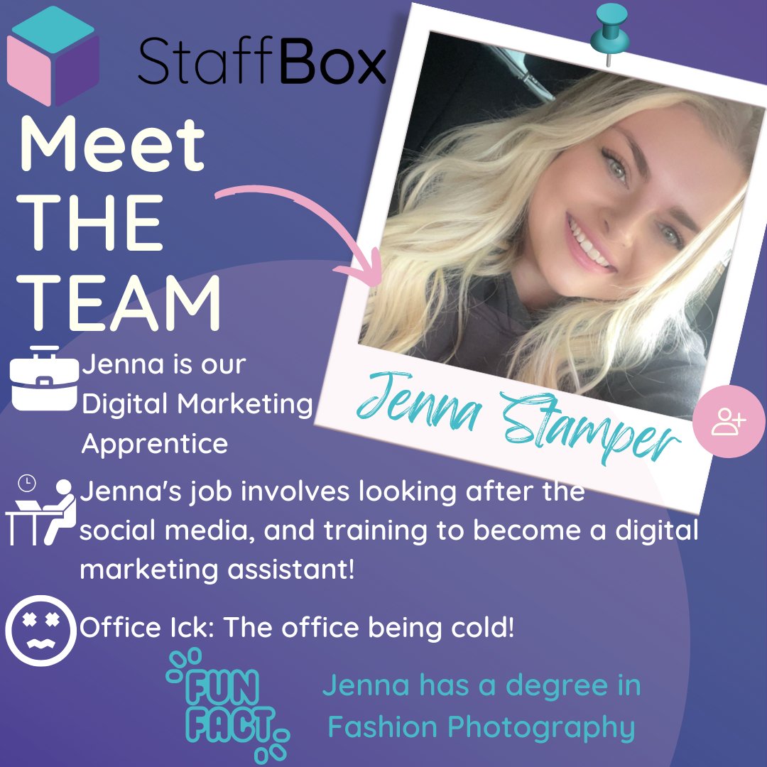 StaffBoxUK's tweet photo. 👋Meet The Team👋
Introducing... Jenna!🎉
“Creativity doesn’t wait for that perfect moment. It fashions its own perfect moments out of ordinary ones.”
Next week we have another staff introduction! Don’t miss it 🤝
#staffbox #meettheteam https://t.co/1iYWmjSJFz