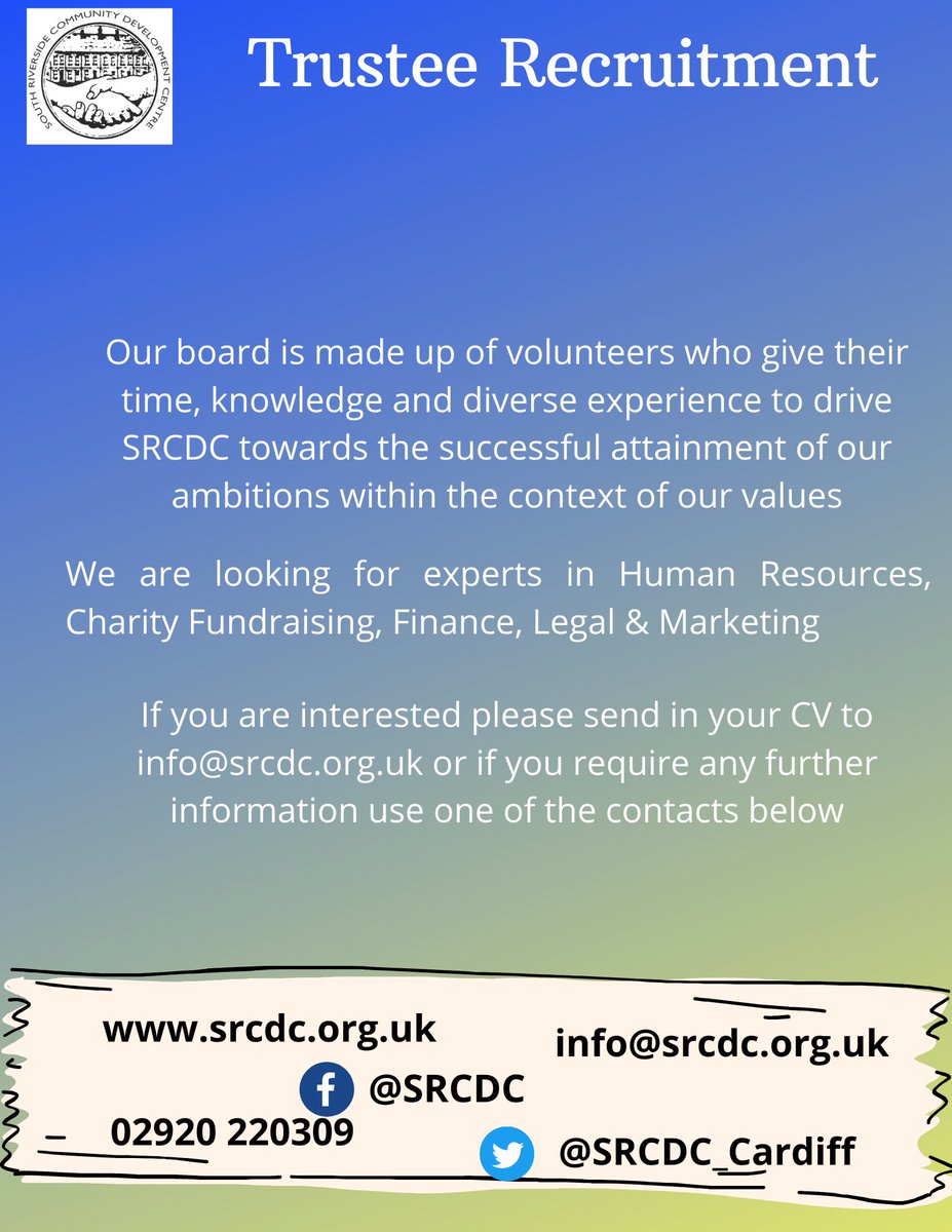 We are looking for volunteer trustees for South Riverside Community Development Centre.